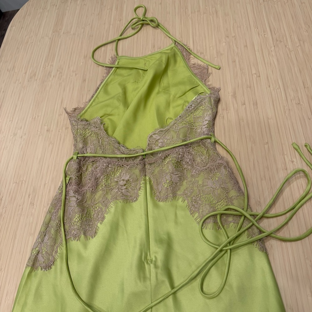 ASOS Lime Green taupe tan lace silky halter Midi Dress - Picture 8 of 9
